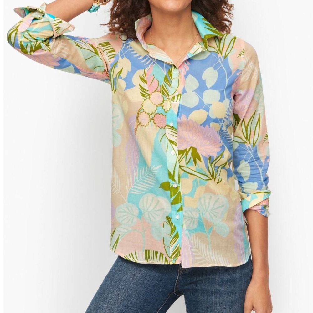 Talbots Floral Long Sleeve Button Down Shirt Sz LP